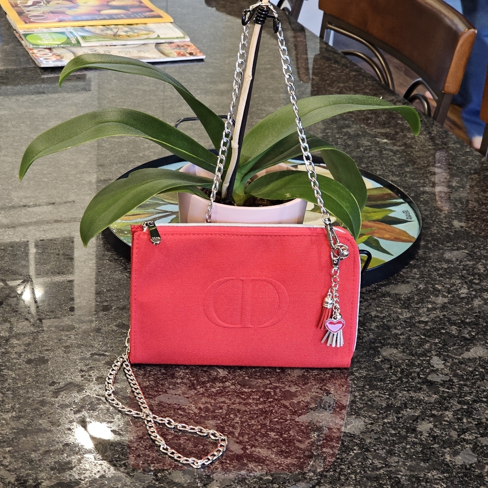 Christian Dior Red Zipper Clutch with Crossbody Chain & Charm Added NWOT